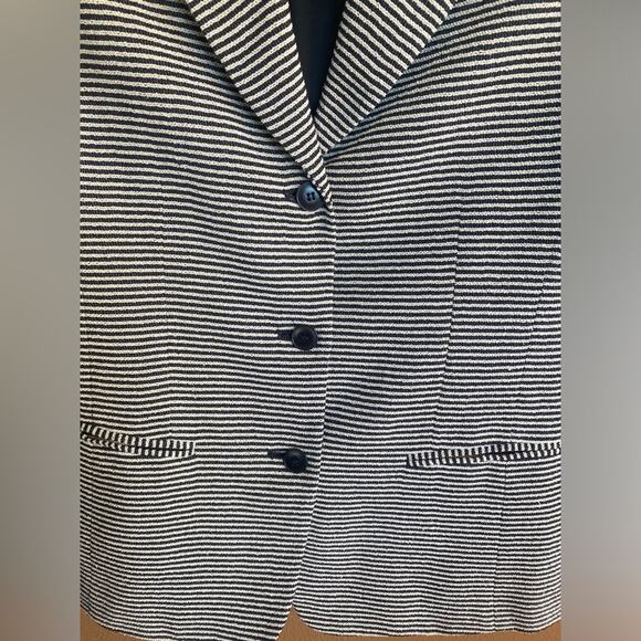 Emanuel Ungaro Blazer Black White Striped Textured 3 Button Lined size 4/38 - Picture 6 of 15